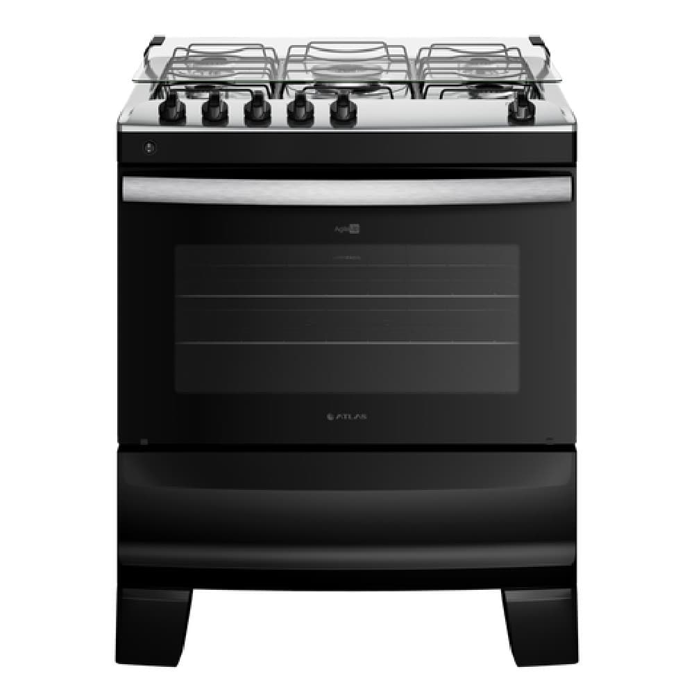 Fogão 5 bocas Atlas Agile UP Glass Mesa de Vidro Preto Bivolt