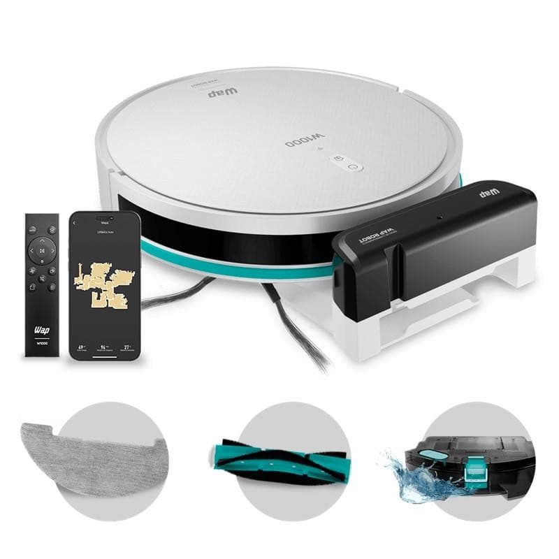 Robô Aspirador de Pó WAP Robot W1000 com Mapeamento Passa Pano Sensor Antiqueda Comando Voz Bivolt