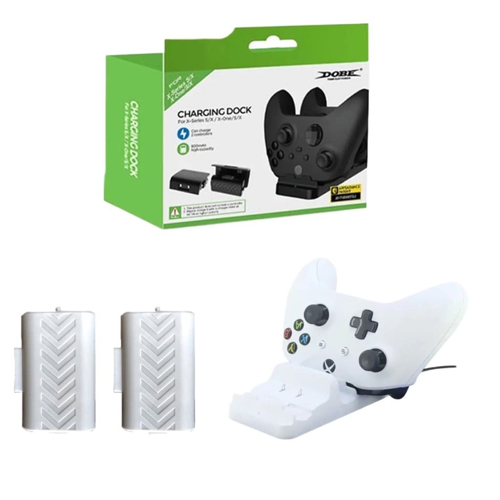 Carregador Dock Compatível com Xbox One Series S / X + 2 Baterias Recarregáveis + 4 tampas
