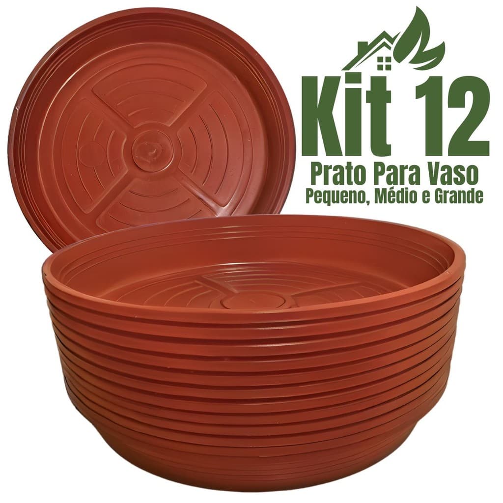 Kit 12 Prato de Vaso de Planta Coletor de Água Cerâmica com Furos