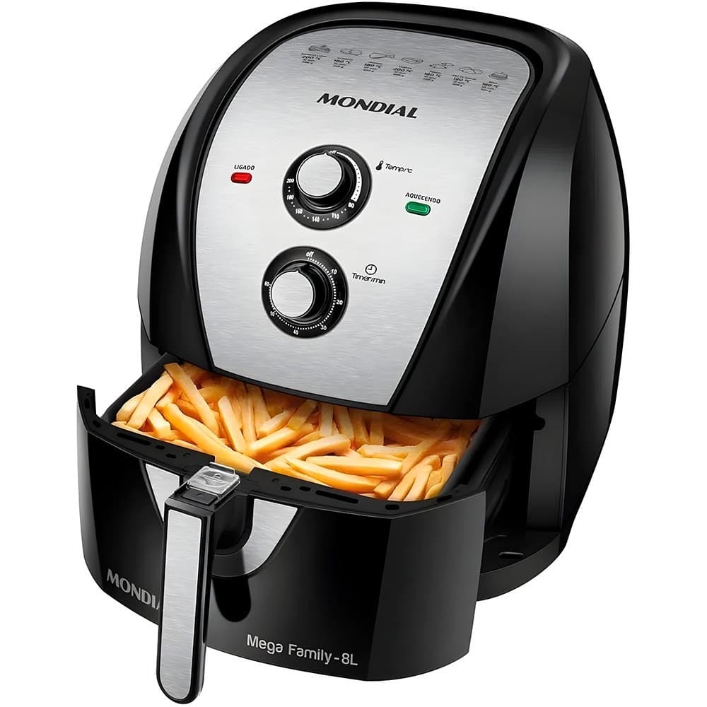Fritadeira elétrica sem óleo Mondial Air Fryer Inox 8L com batatas fritas