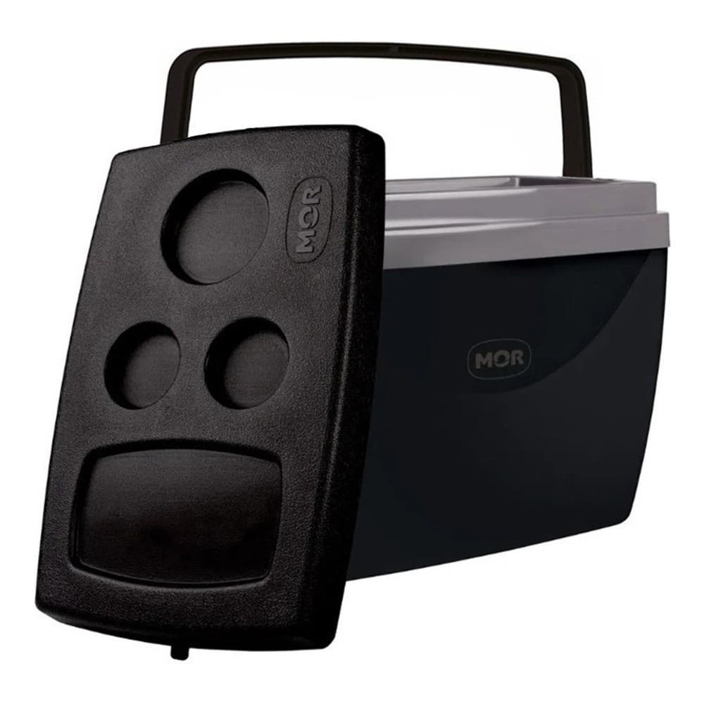 Caixa Térmica Preta Cooler 18 Litros Com Alça e Porta Copos Camping e Praia - Mor