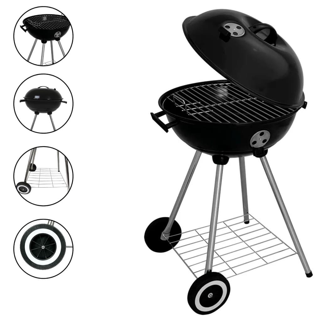 Churrasqueira Bafo Americana Portatil Movel Com Rodas a Carvão Aço Esmaltado