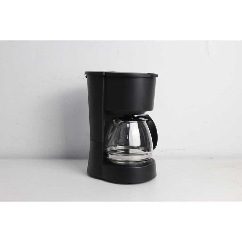 Cafeteira elétrica preta com vidro transparente e detalhes em aço inoxidável