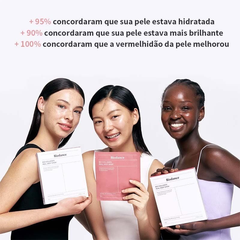 Máscara Facial Bio-Colágeno | Hidratação Profunda | Ácido Hialurônico | 4 Unidades