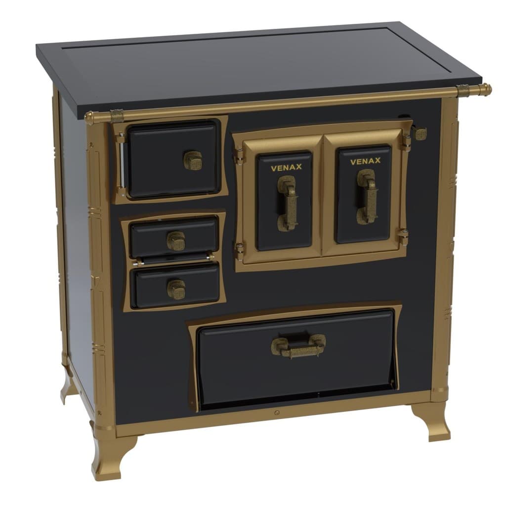 Fogão a lenha Venax GII n°1 Renaissance Premium Preto com acabamento em preto e dourado