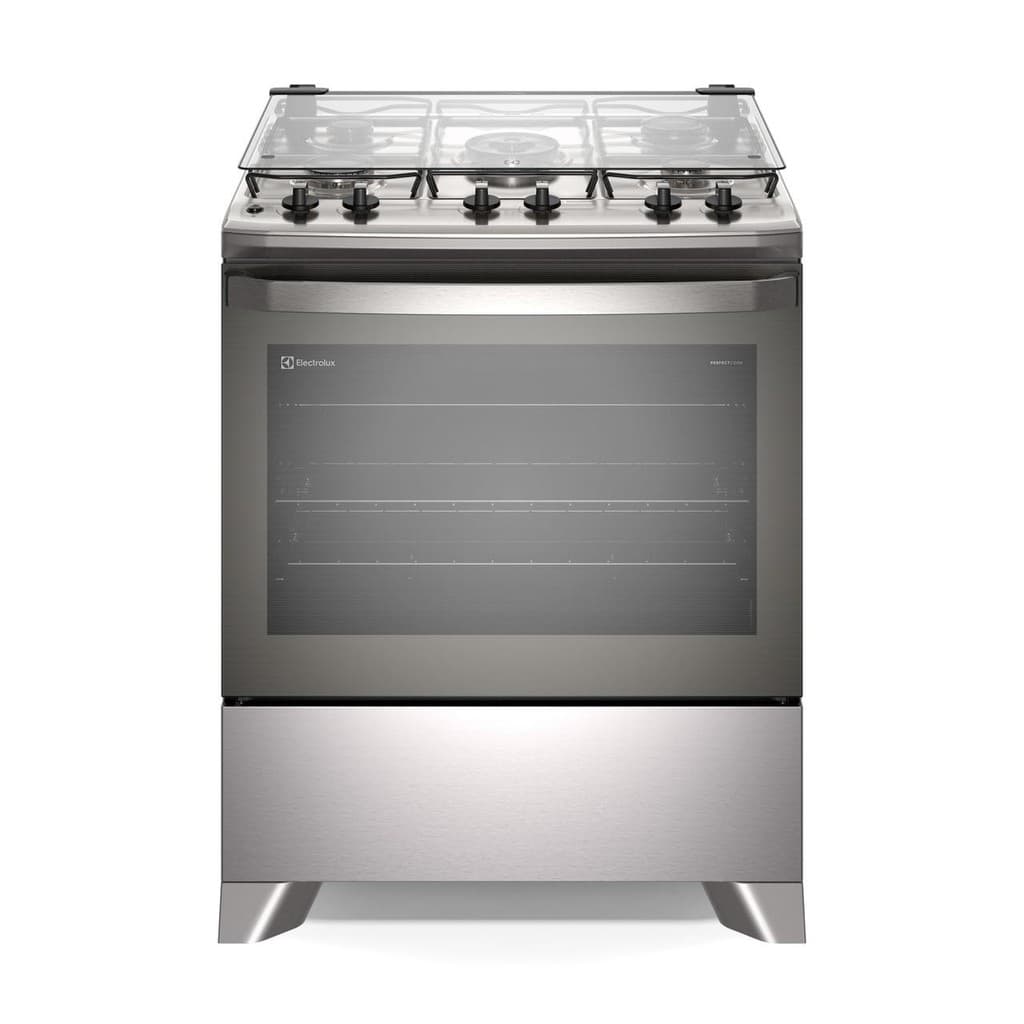 Fogão 5 bocas Electrolux Cinza Efficient com Mesa Inox, PerfectCook e VaporBake (FE5IC)
