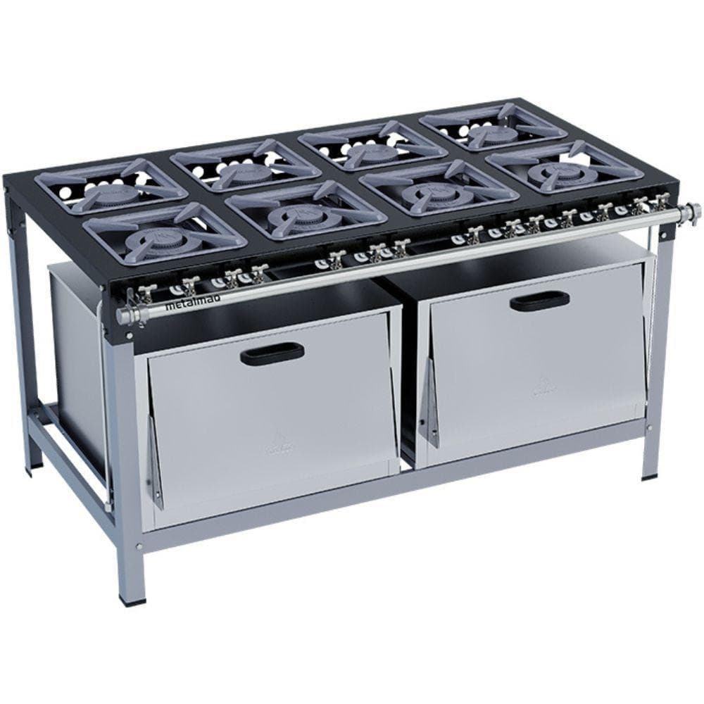 Fogão Industrial Stori Premium 8 Bocas 30x30 Com 2 Fornos M20 Metalmaq Fogão Baixa Pressão Pintado
