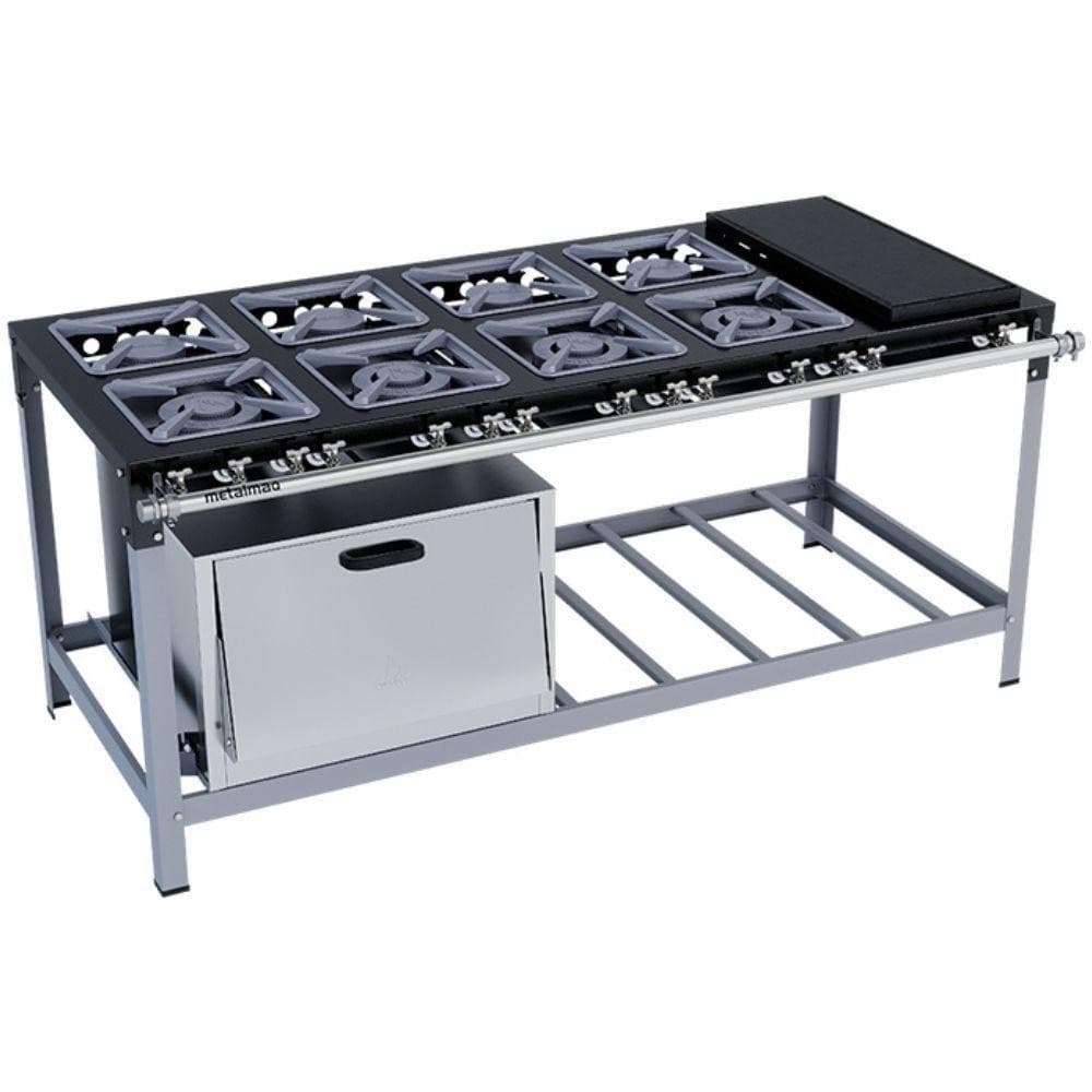 Fogão Industrial Stori Premium 8 Bocas com Forno e Chapa M24 Metalmaq - Preto e Aço