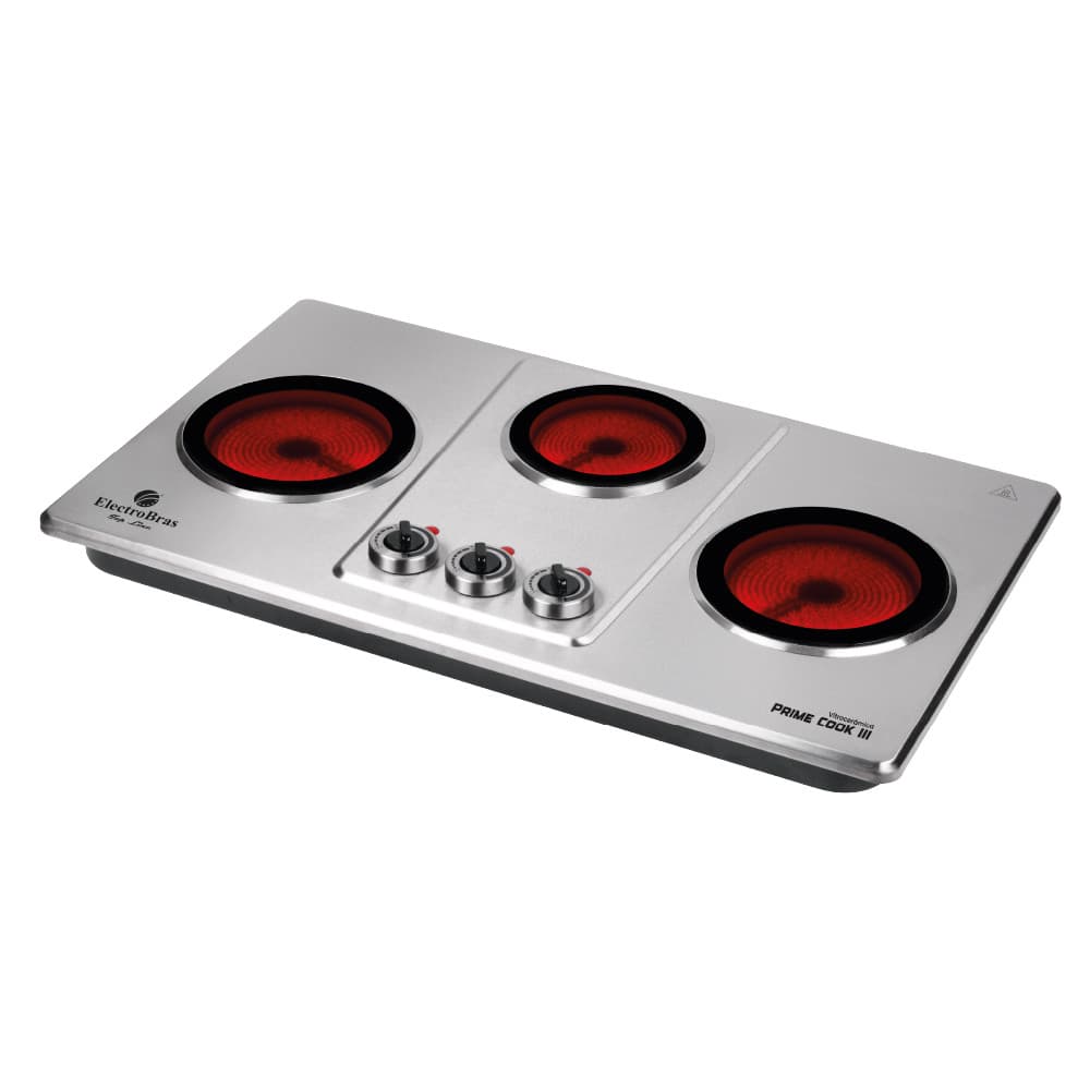 Fogão elétrico Electrobras Prime Cook III EBVC-33, três bocas, 110V, prata
