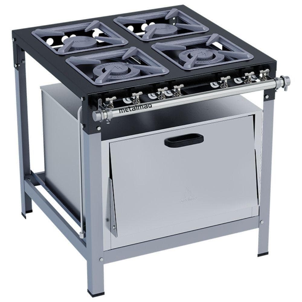 Fogão industrial Metalmaq Stori Premium 4 bocas com forno, preto e aço inoxidável