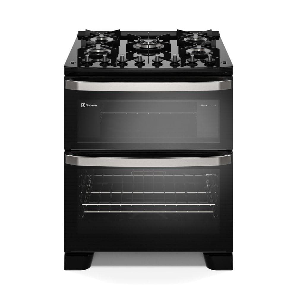 Fogão Electrolux 5 bocas preto com dois fornos e mesa de vidro