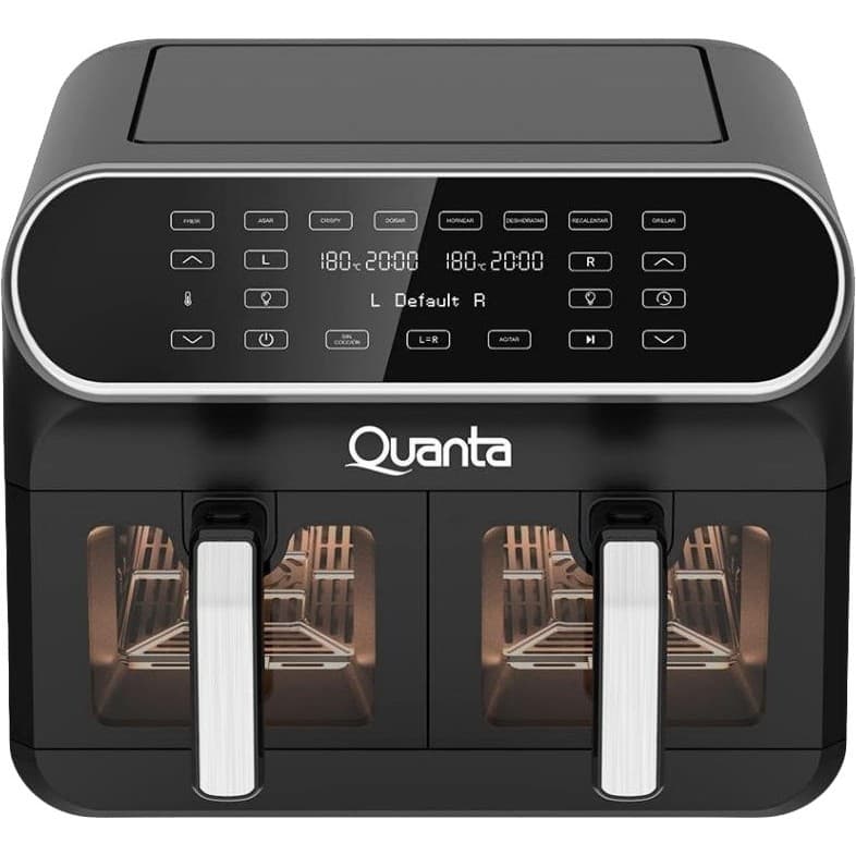 Fritadeira elétrica Quanta QTAFS80 Due Supreme 8L 110V, preto com controles digitais e portas abertas.
