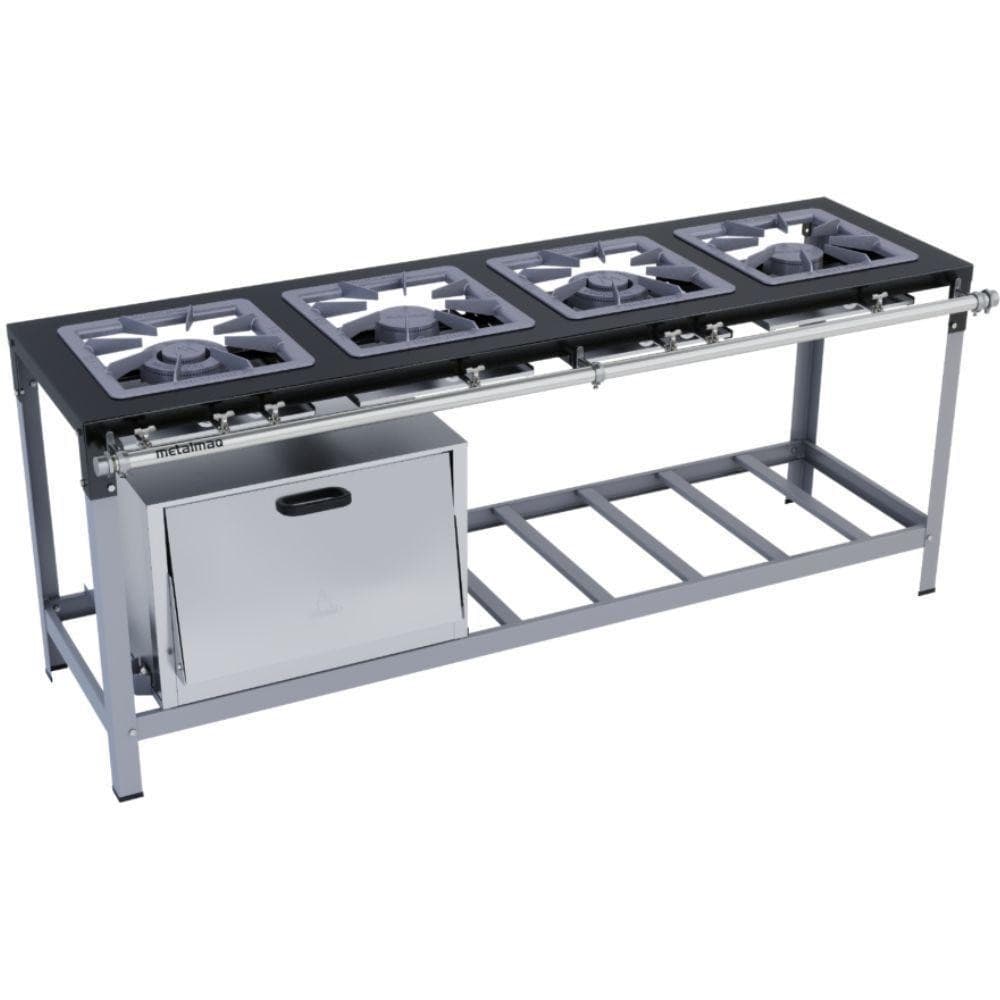 Fogão Industrial Stori Premium 4 Bocas 40x40 Com Forno M12 Metalmaq Fogão Baixa Pressão Pintado