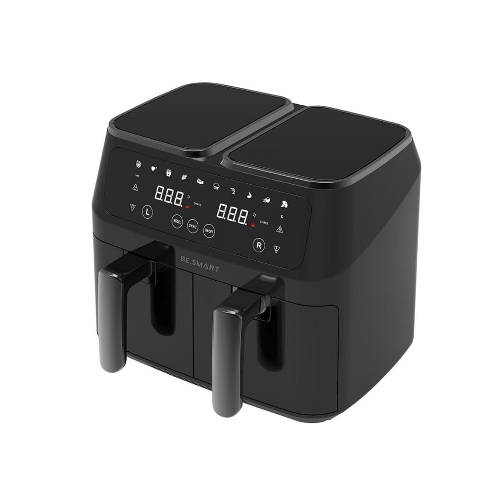 Fritadeira elétrica dual zone 8 litros BE Smart, cor preta, com display digital, fundo branco