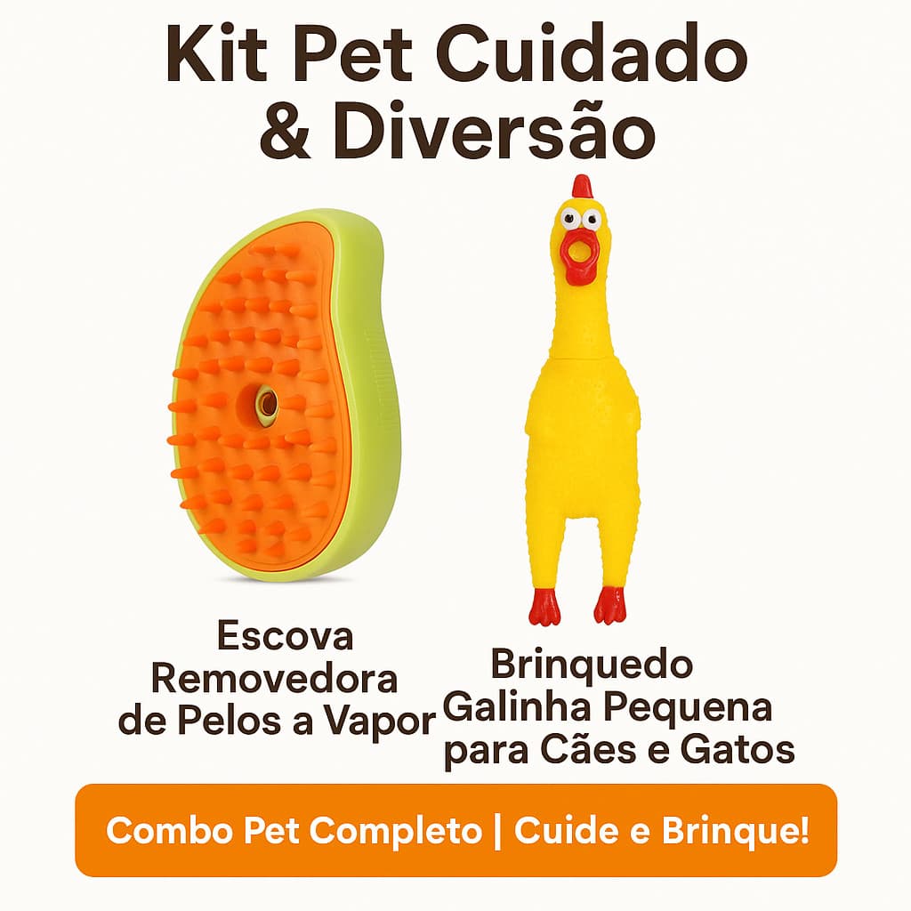 Kit de cuidados para animais de estimação com escova a vapor e brinquedo de galinha