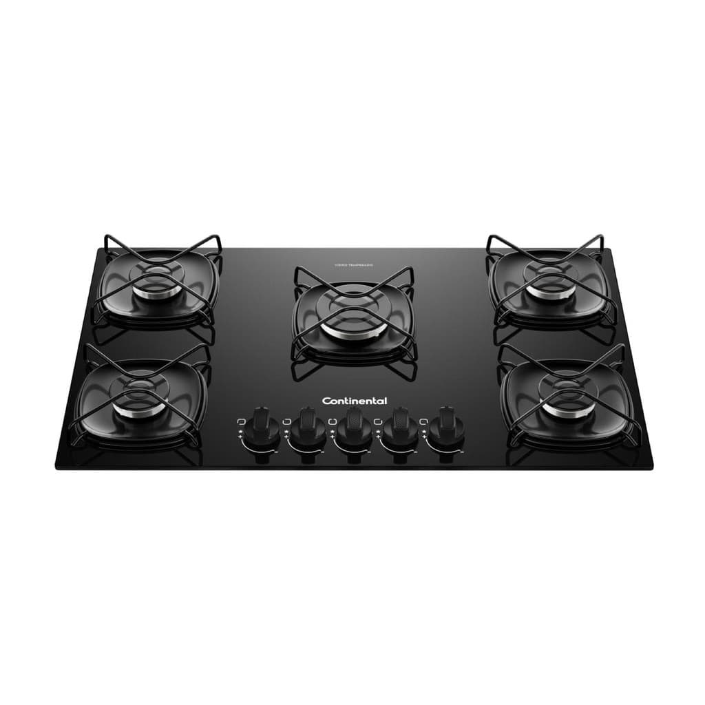 Cooktop 5 Bocas a Gás Continental Mesa de Vidro Preto com Acendimento Automático (KC5GR)