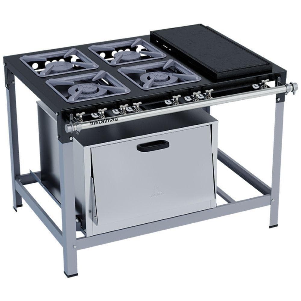 Fogão Industrial Stori Premium 4 Bocas 30x30 Forno Com Chapa M22 Metalmaq Fogão Baixa Pressão Pintado