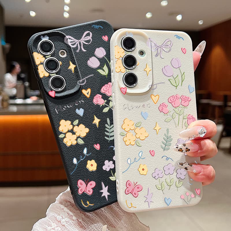 Bonito Padrão De Flor Caso Para Samsung Galaxy A56 A36 A55 A35 A54 A34 A16 A15 A14 A26 A25 A53 A52 5G Textura De Couro M