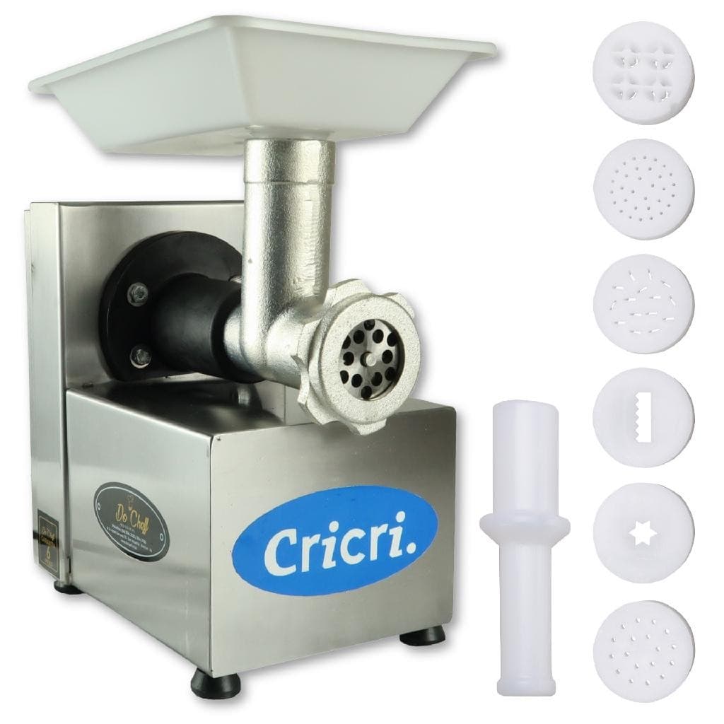 Moedor de carne elétrico Cricri em aço inoxidável com acessórios