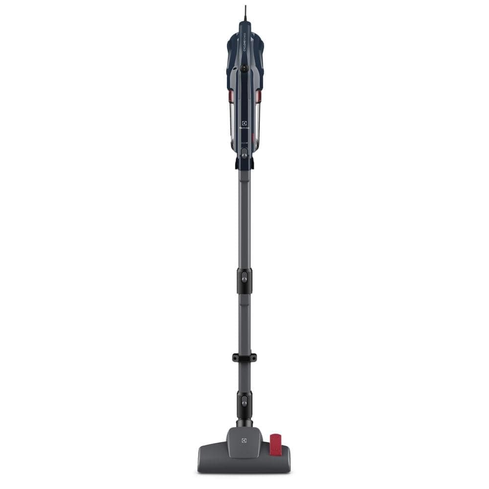 Aspirador de pó vertical Electrolux 3 em 1, preto e cinza, contra fundo branco