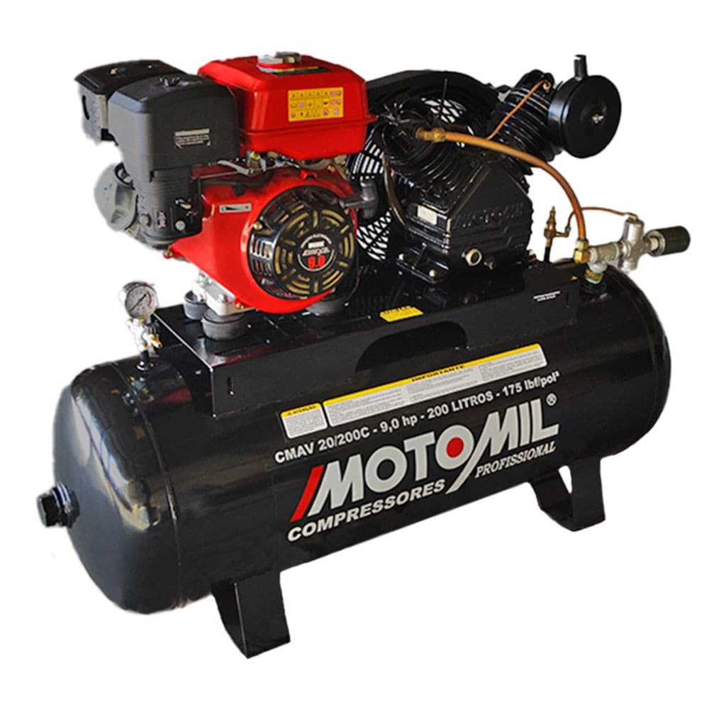 Compressor de ar a gasolina 20 pés 9hp 200 litros com motor MOTOMIL