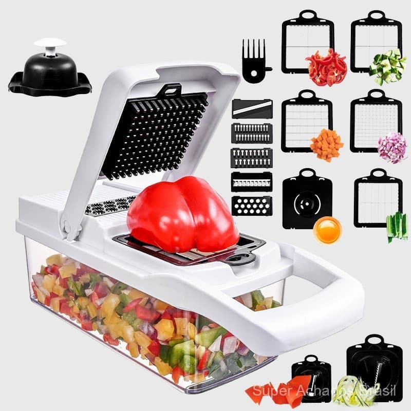 Cortador de Legumes Multifuncional | Ralador Doméstico | Fatiador e Cortador em Cubos | Aço Inox