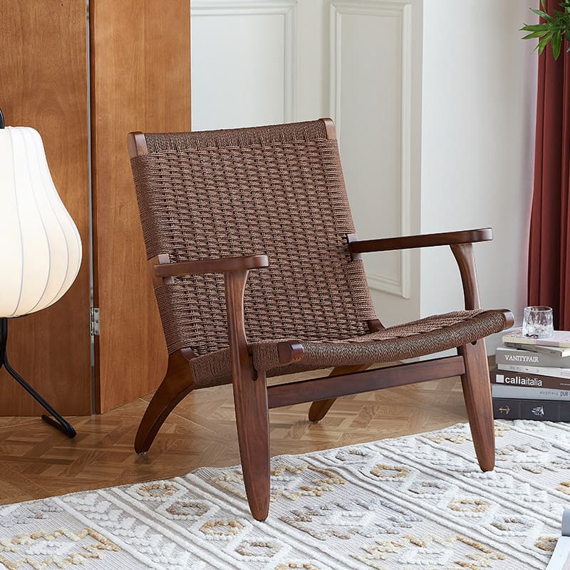 Madeira maciça rattan preguiçoso sofá cadeira casa sala de estar lazer reclinável varanda rattan única cadeira Retro ang