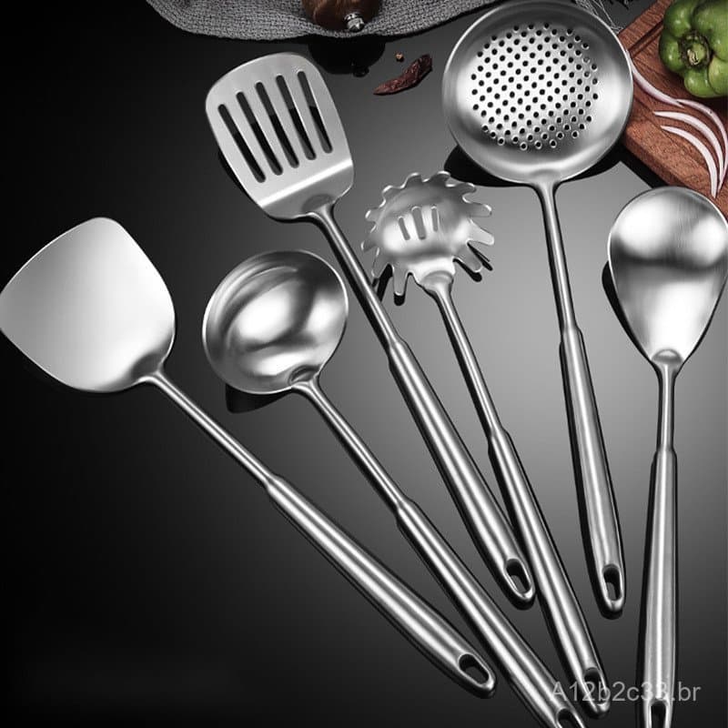 Conjunto de espátulas de aço inoxidável 304 para cozinhar, espátula de ferro, espátula para fritar, colher de sopa, coad