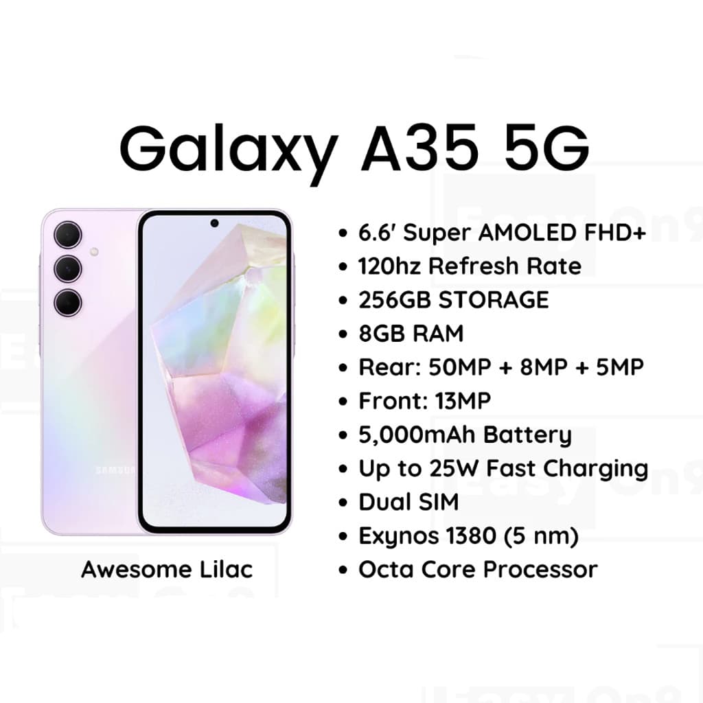 Galaxy A35 5G Android , Tela FHD + Super AMOLED De 6.6 " , 8 Gb De RAM , 256 ROM , Câmera OIS De 50 Mp