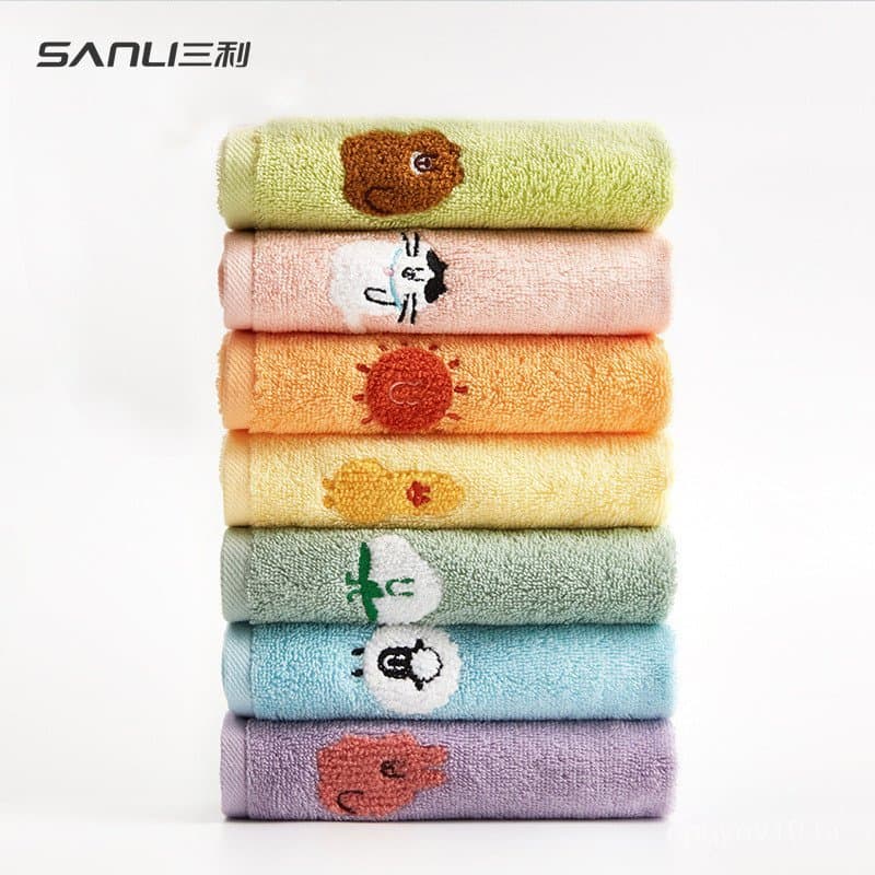 Toalhas de rosto para bebês Sanli, cores sortidas com desenhos de animais, algodão puro, bordas bordadas, fundo branco
