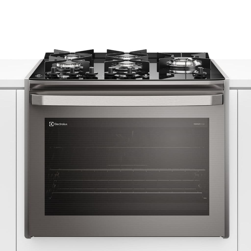 Fogão de embutir Electrolux FE5EC com mesa de vidro e grill, aço inoxidável, quatro queimadores a gás e forno