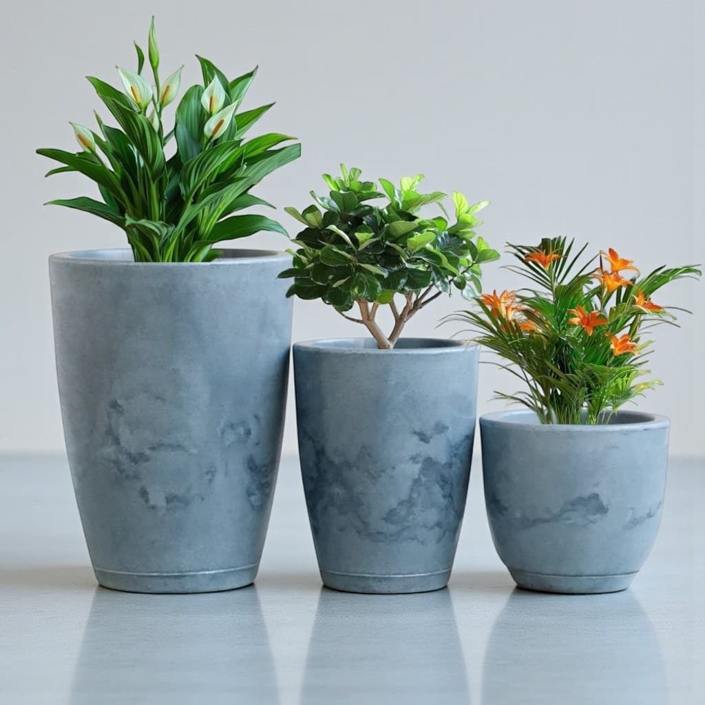 Kit de três vasos de planta grande estilo vietnamita com acabamento polido e bojo marmorizado