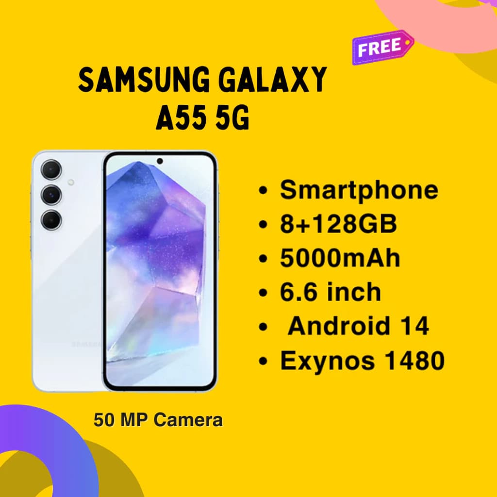 Nova Marca Galaxy A55 5G 8GB + 256GB 6.5 " 90Hz Display 50MP Câmera 25W Carga Rápida OIS