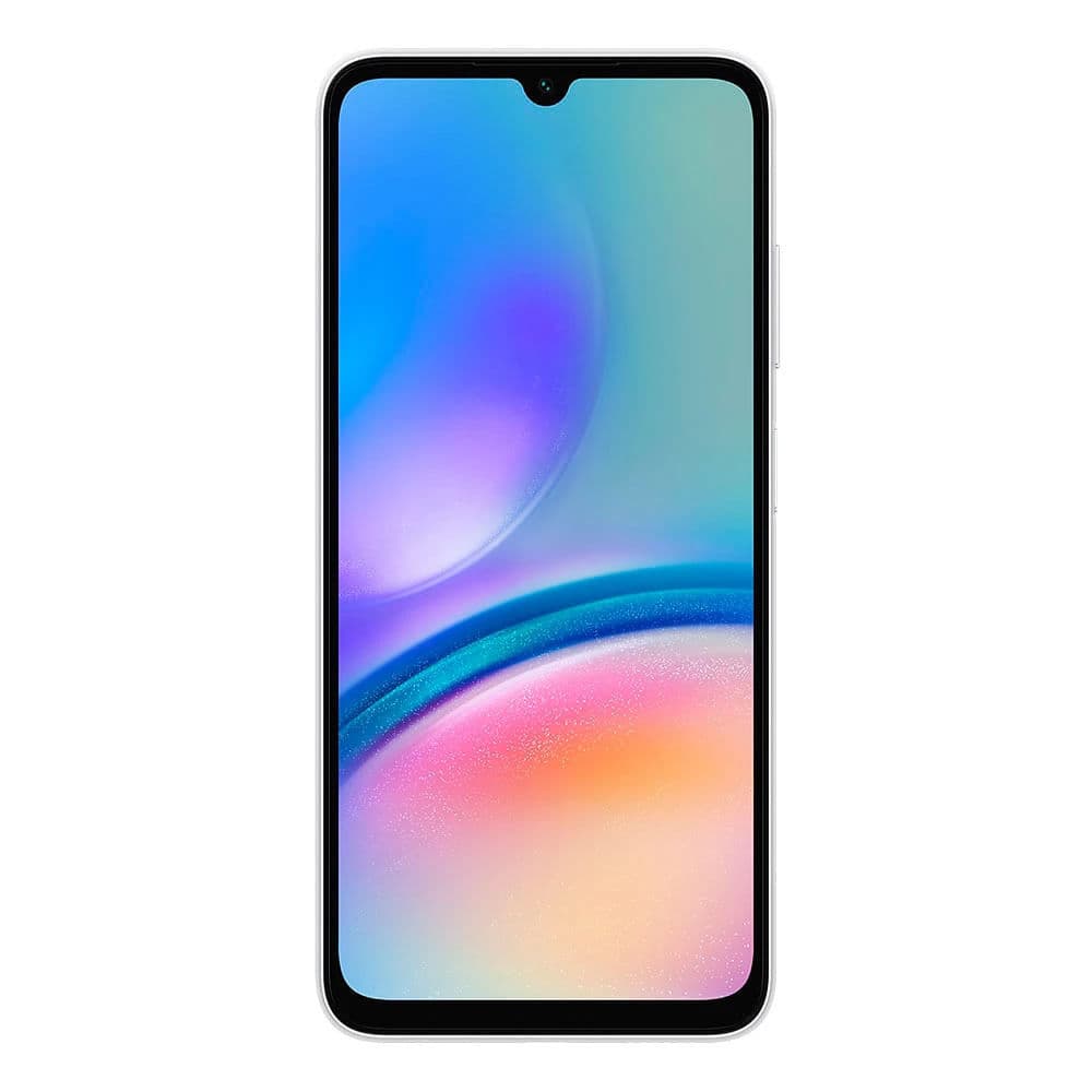 Imagem frontal do smartphone Samsung Galaxy A05s com tela de gradiente multicolorido