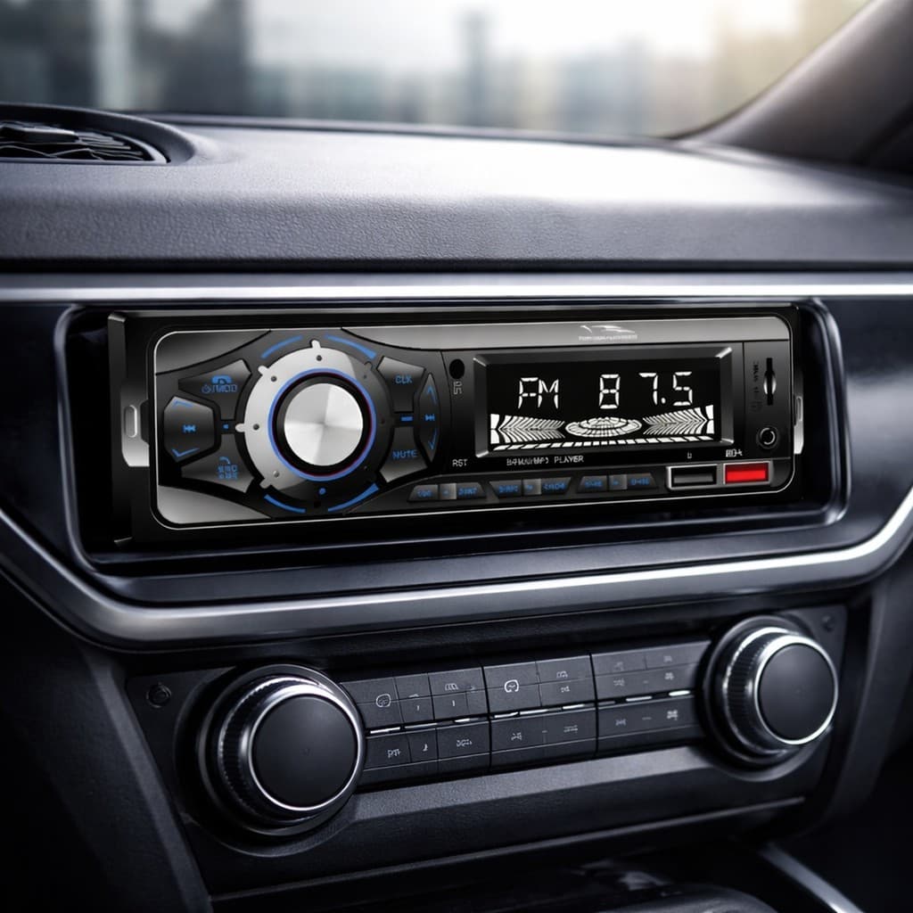 Painel de som automotivo 1 DIN com tela LED e controle rotativo