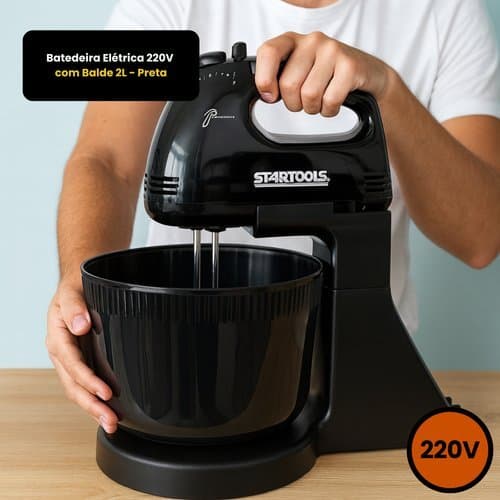 Batedeira Elétrica Industrial 220V Com Tigela De 2 Litros Preta Potente Versátil