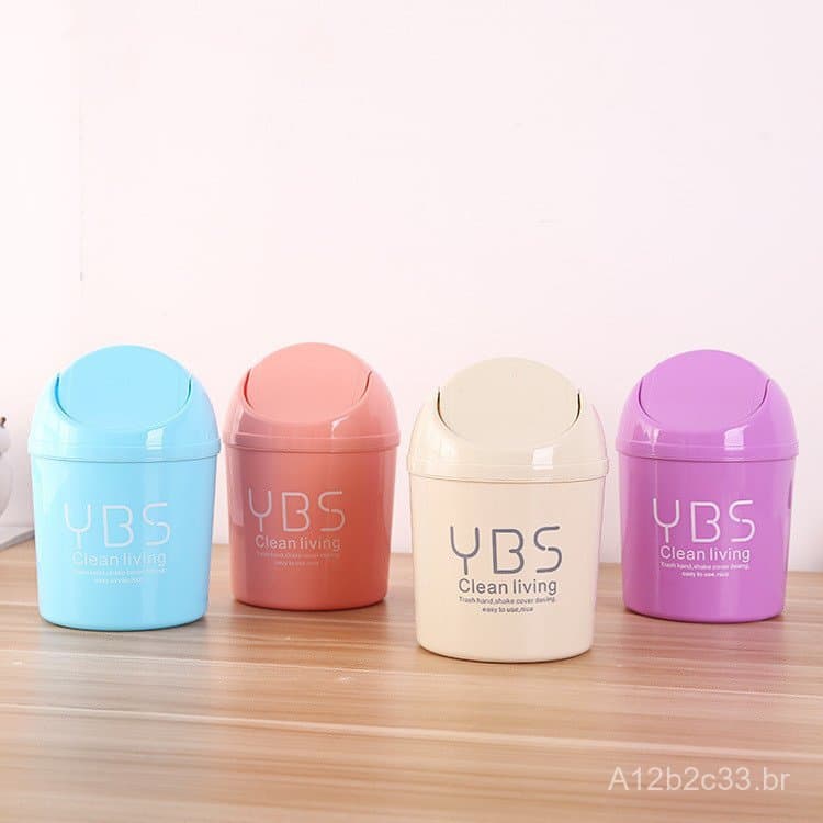 Mini lixeira de mesa em cores variadas com tampa basculante YBS