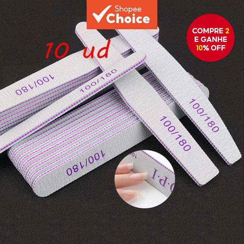10 Peças Lixa De Unha 100/180 Quadrada/Café/Boomerang/Banana Arquivo Lavável Profissional-De Polimento De Unhas Em Gel