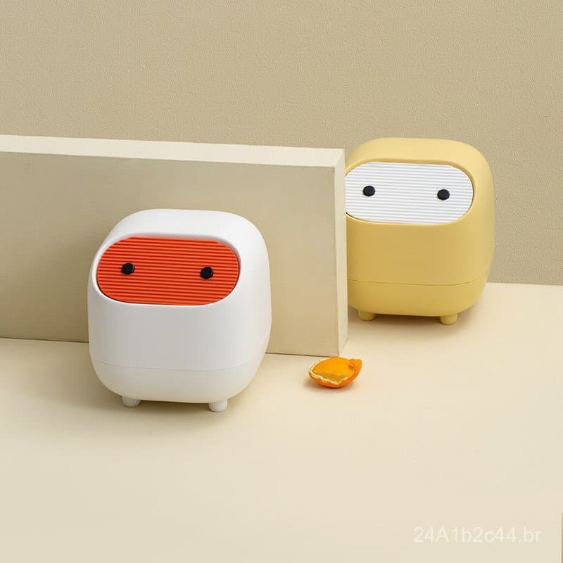 Lixeira pequena para escritório, lixeira de mesa, mini lixeira de dupla camada com sistema de pressão, lixeira doméstica