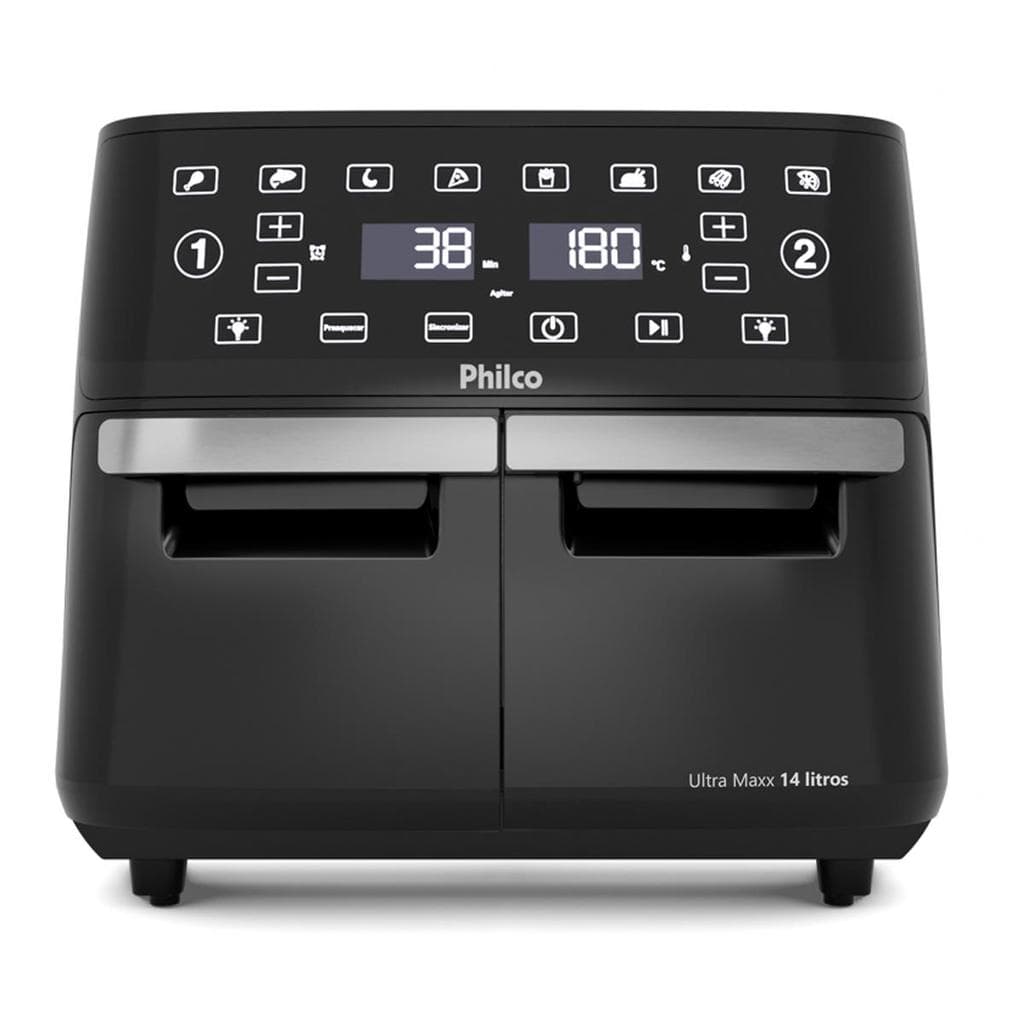 Fritadeira de ar Philco 14L 4 em 1 com painel digital, preto e prata