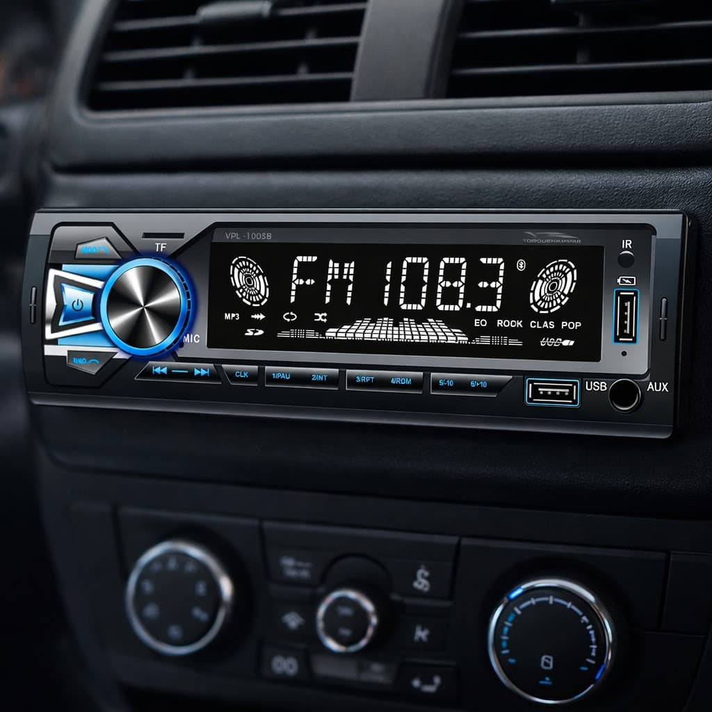 Som para Carro 1 DIN Bluetooth USB AUX TF Rádio FM Mãos Livres Tela LED Controle Remoto VPL-1003B