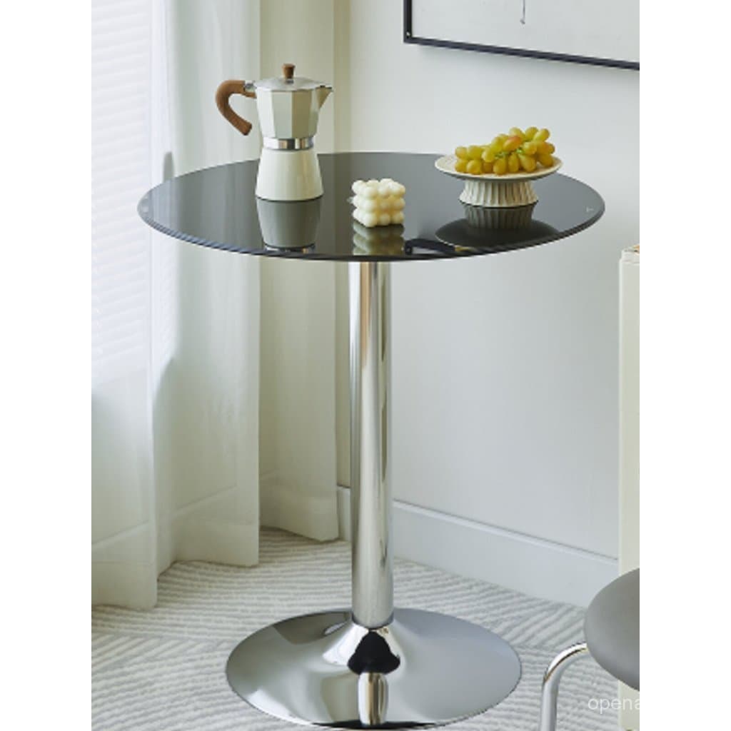 Mesa redonda pequena de vidro temperado, mesa de reunião elegante, mesa de centro, mesa de escritório simples, mesa de c