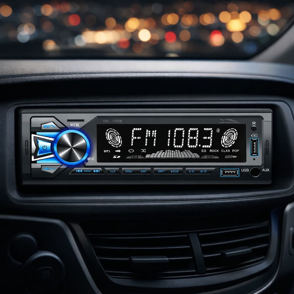 Aparelho de som automotivo 1 DIN com Bluetooth, USB, AUX e rádio FM
