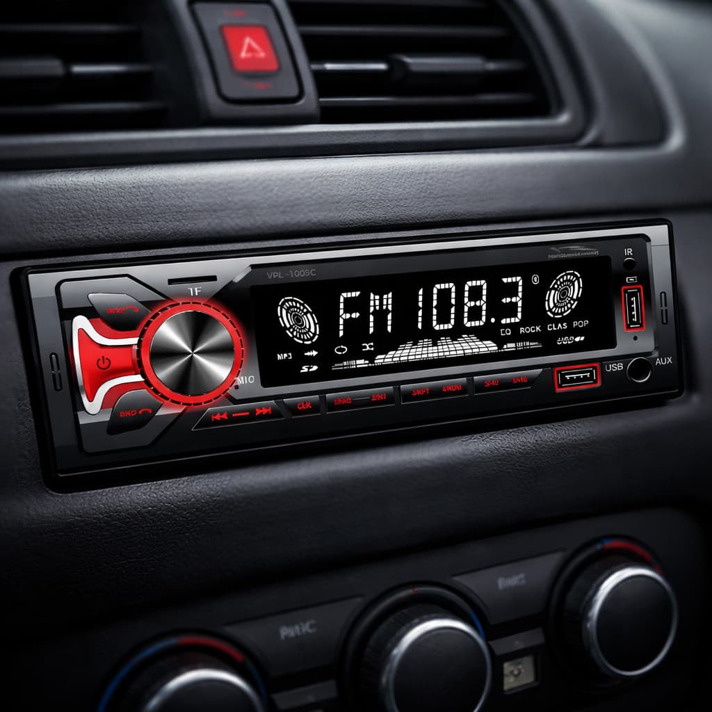 Painel de som automotivo 1 DIN com Bluetooth, USB, AUX, TF, rádio FM, MP3 e painel LED, controle remoto