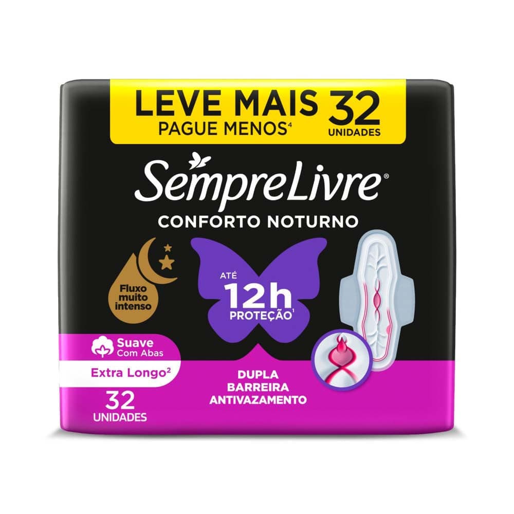 Absorvente Externo Sempre Livre Conforto Noturno Suave 32 Unidades Leve Mais Por Menos