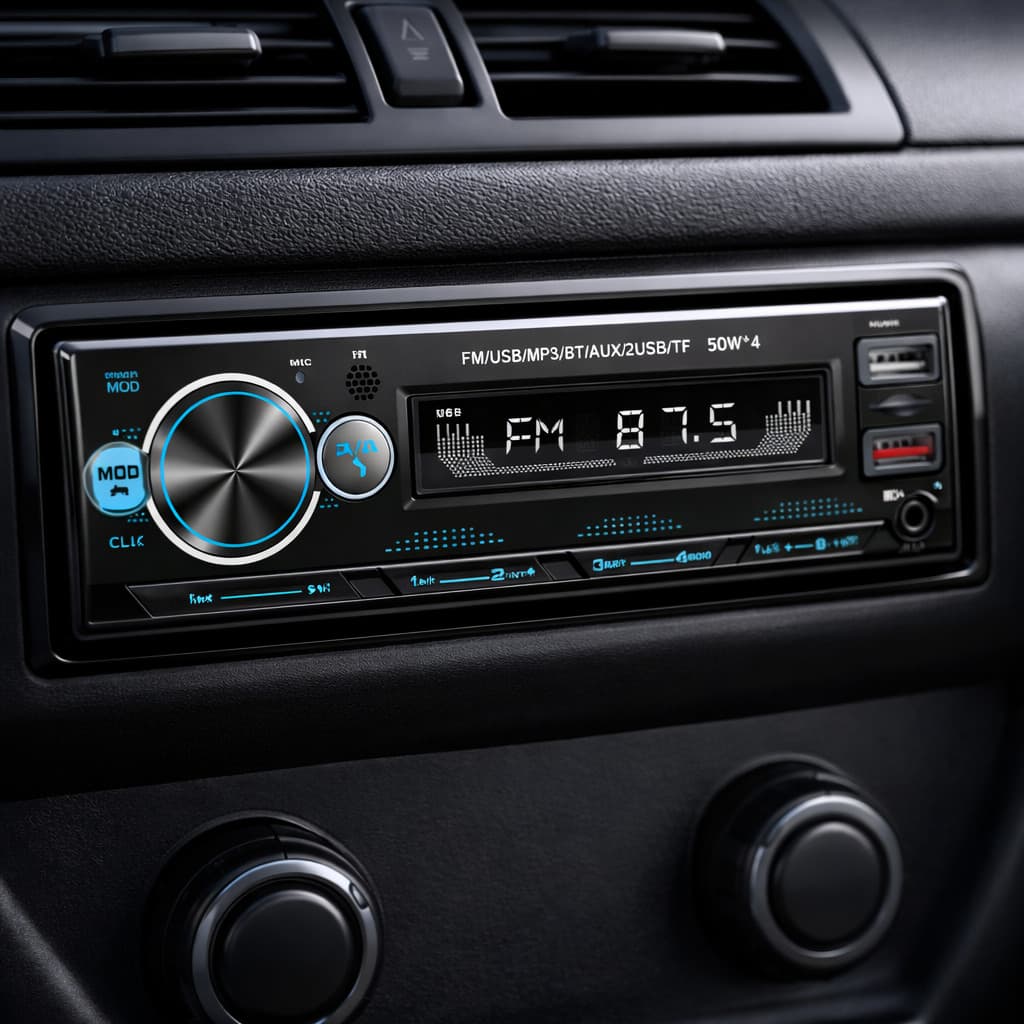 Som automotivo 1 din com tela LED, controle remoto, rádio FM e Bluetooth