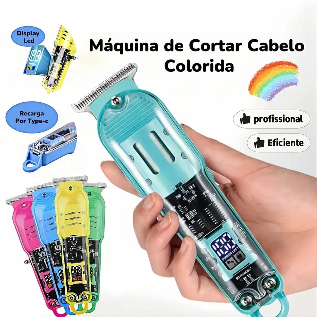 Máquina De Cortar Cabelo Profissional Smart Lcd Barbeador Elétrico Transparente Sem Fio Para Homens