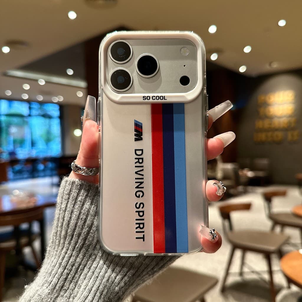 Capinha iPhone BMW Driving Spirit, capa transparente com emblema colorido, prata