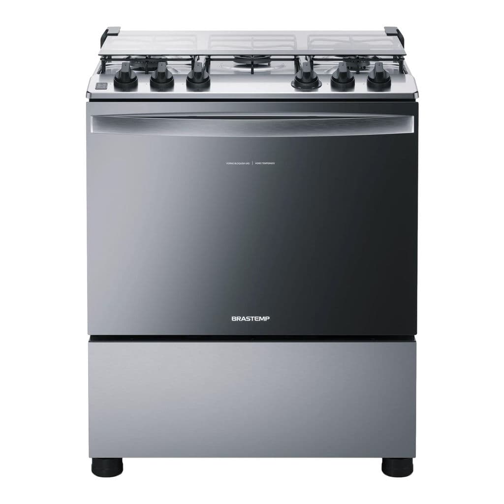 Fogão Brastemp 5 Bocas Cor Inox com Botões Removíveis e Exclusivo Aro Protetor - BFS5NCR